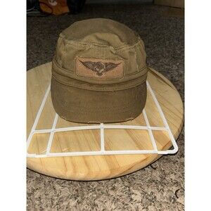 y2k distressed brown cadet cap w/ winged skull patch 100%cotton